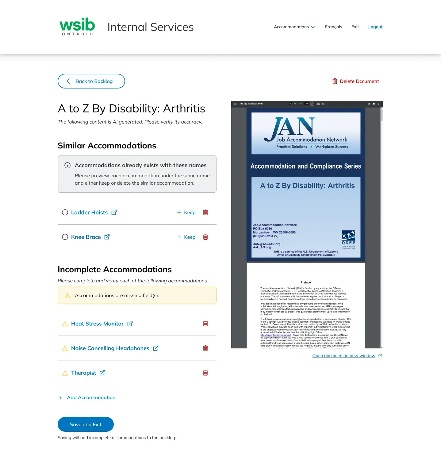 Iteration 2 of the document review page