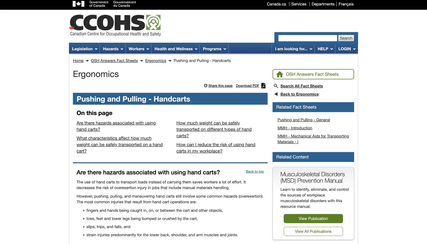 Government page of handcart accommodations